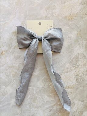 A New Day Silver Satin Bow Hair Clip Long Tail Barrette New